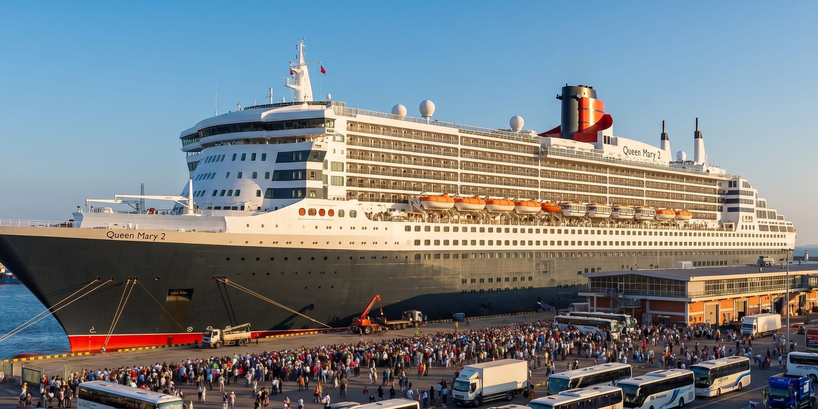 Luxury cruise ship docked at Southampton Cruise Terminal, representing a door-to-terminal transfer service from Dorset