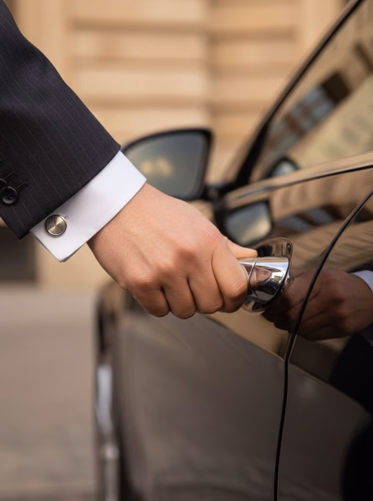 Chauffeur hand opening a car door