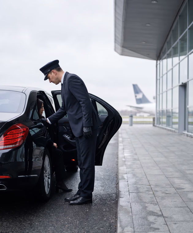 Chauffeur opening a car door for a passenger in Poole